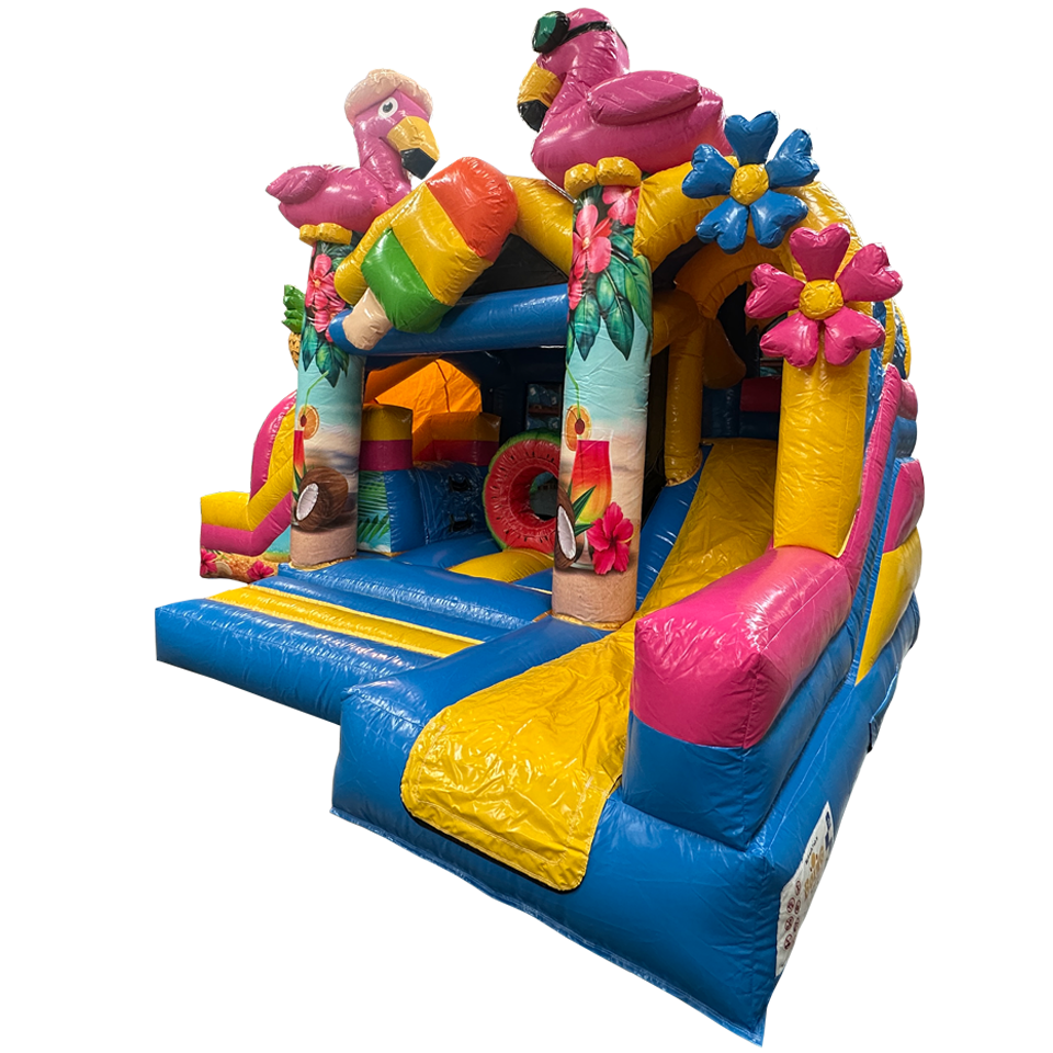 Bouncy Castle with 2 Slides 3D Flamingo