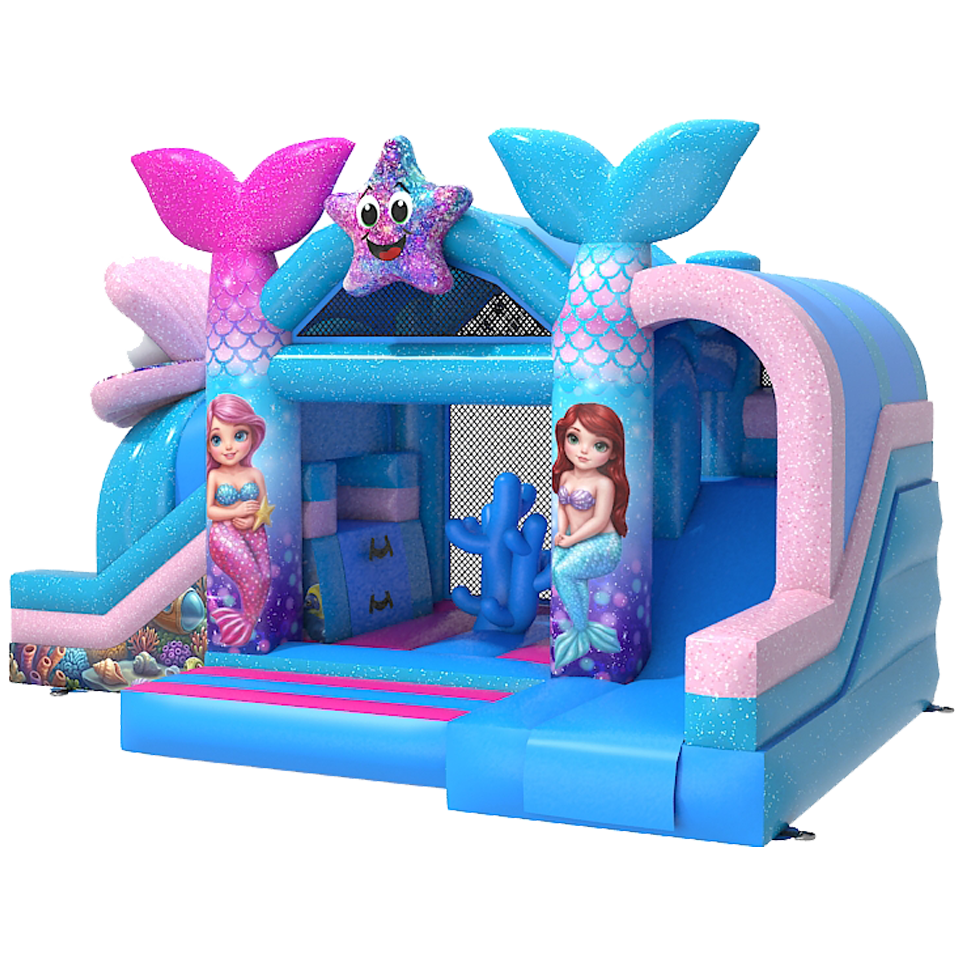Bouncy Castle with 2 Slides 3D Glitter Mermaid