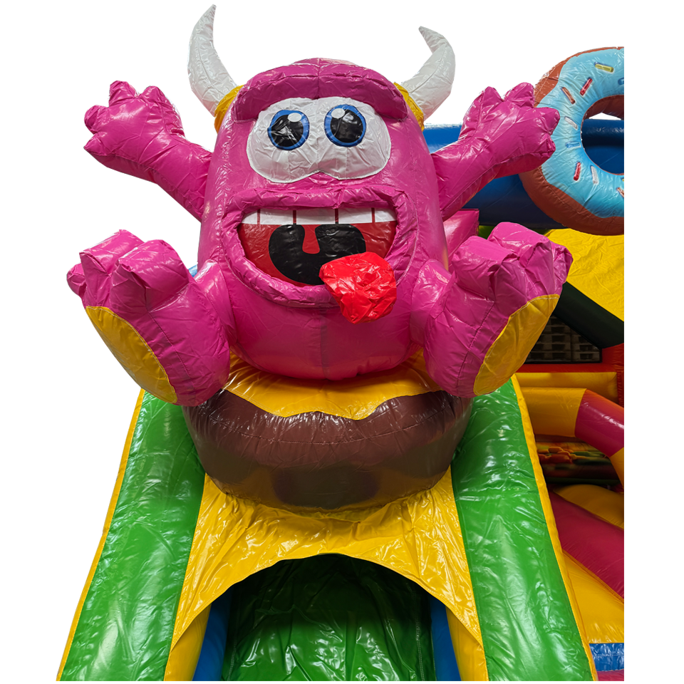 Combo Midi 3D Cookie Monster Fuchsia Inflatable With Obstacles