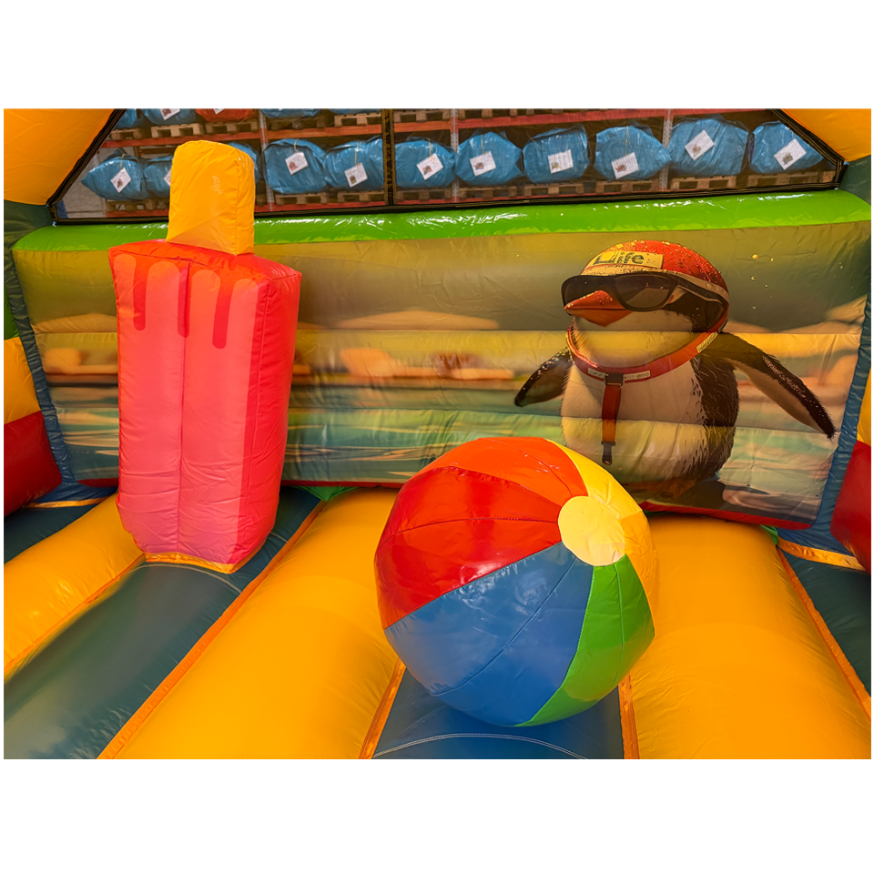Zamek dmuchany Combo Midi 3D Szalony pingwin z przeszkodą